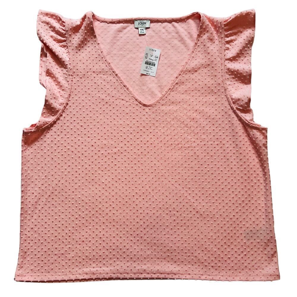 J Crew Pink Swiss Dot Top 2XL V-Neck Butterfly Sleeve NWT